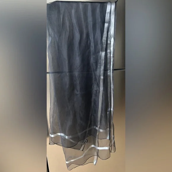 Tanner Silk Sheer Shawl Wrap Metallic Trim 80” Evening Scarf